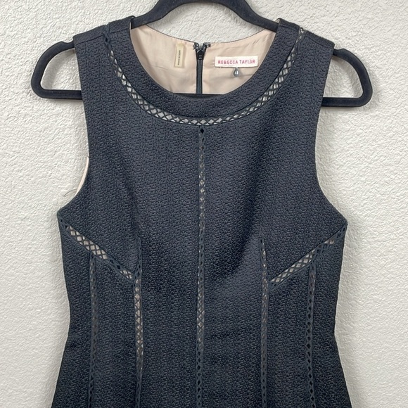 Rebecca Taylor Brocade Jacquard Black Mini Dress Ladder Trim Hourglass Sz 8 - Picture 3 of 11